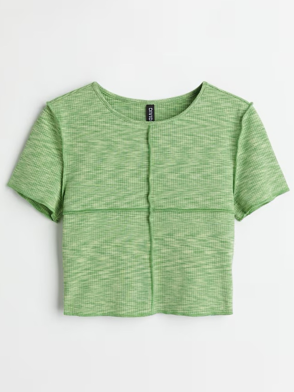 H&M Divided Seam Detail Short Sleeve Space Dye Crop Top